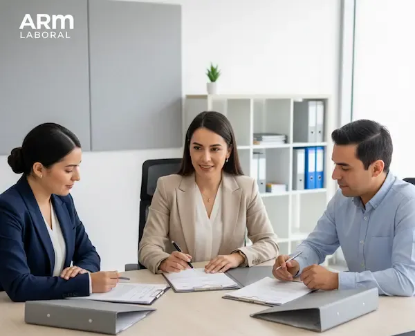 Abogados en una mesa de conciliación.